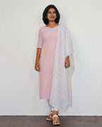 Peach Pink Cotton Kurta With Dupatta