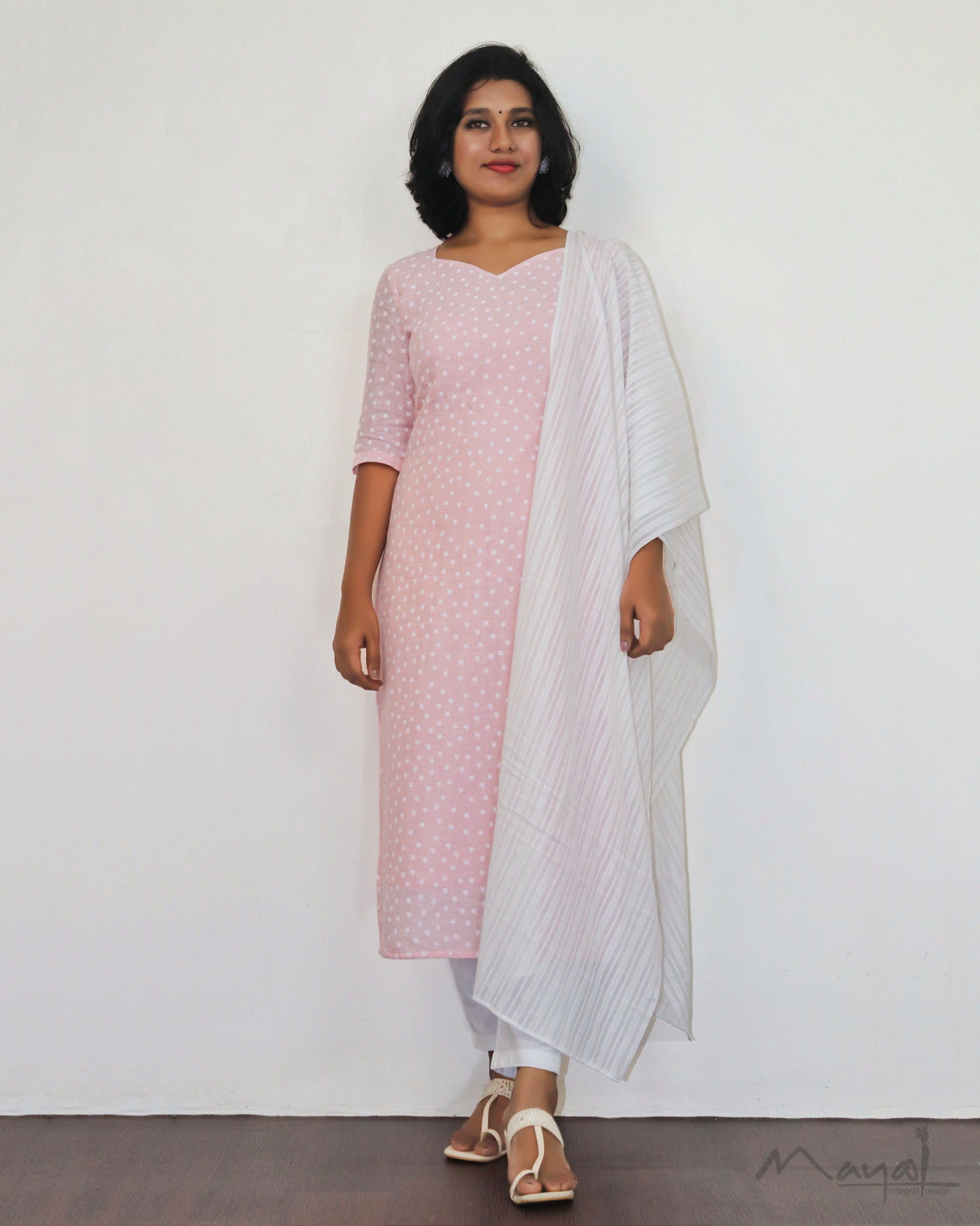Peach Pink Cotton Kurta With Dupatta