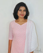Peach Pink Cotton Kurta With Dupatta