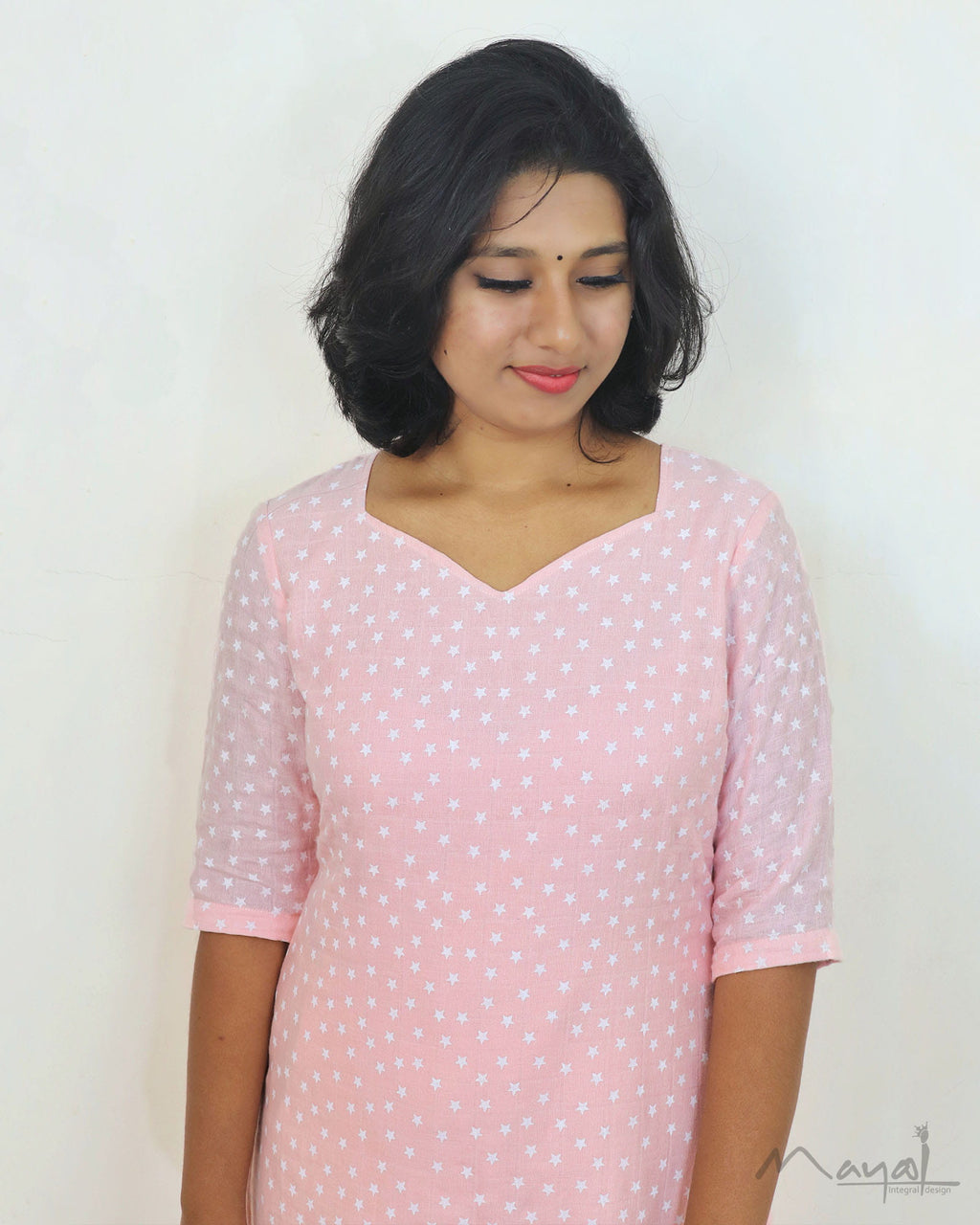 Peach Pink Cotton Kurta With Dupatta