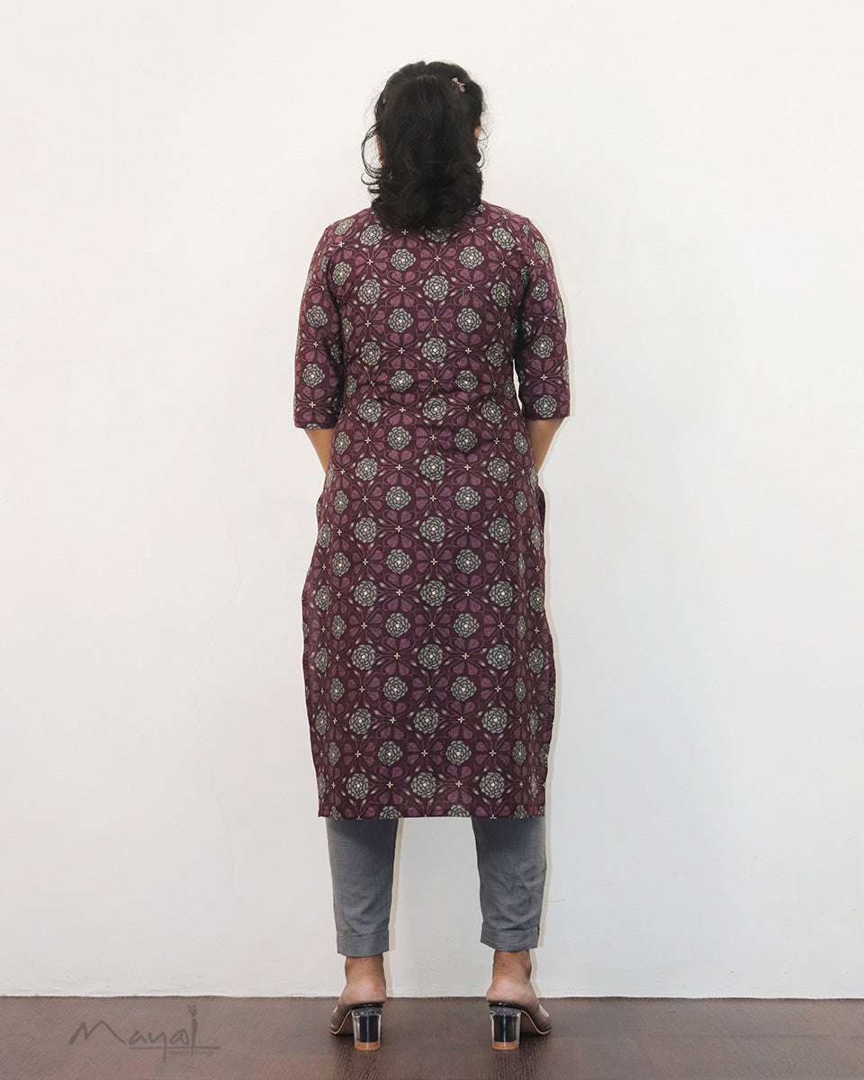 Plum Purple Printed Cotton Kurta