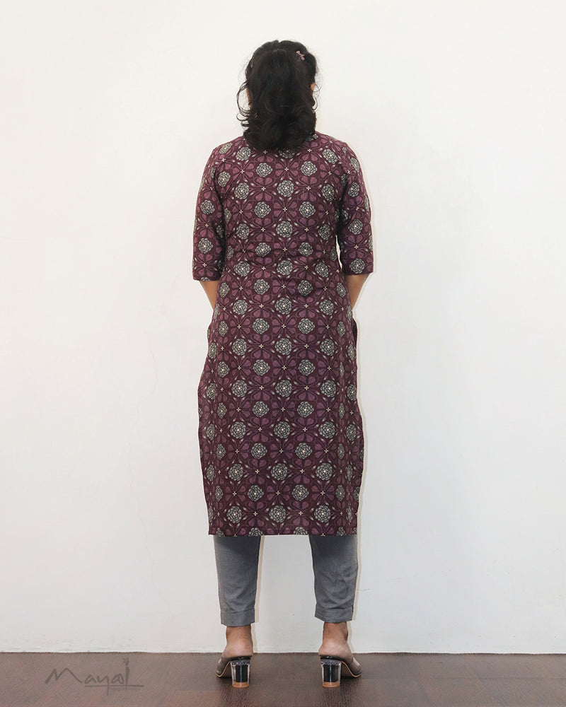 Plum Purple Printed Cotton Kurta