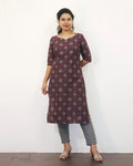 Plum Purple Printed Cotton Kurta