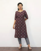 Plum Purple Printed Cotton Kurta