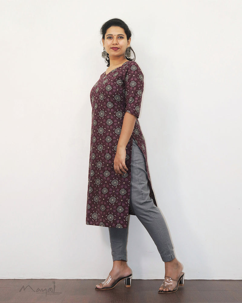 Plum Purple Printed Cotton Kurta
