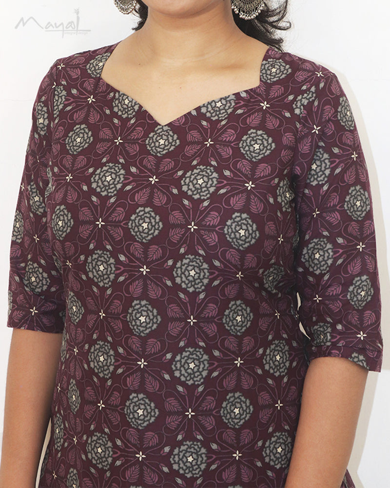 Plum Purple Printed Cotton Kurta