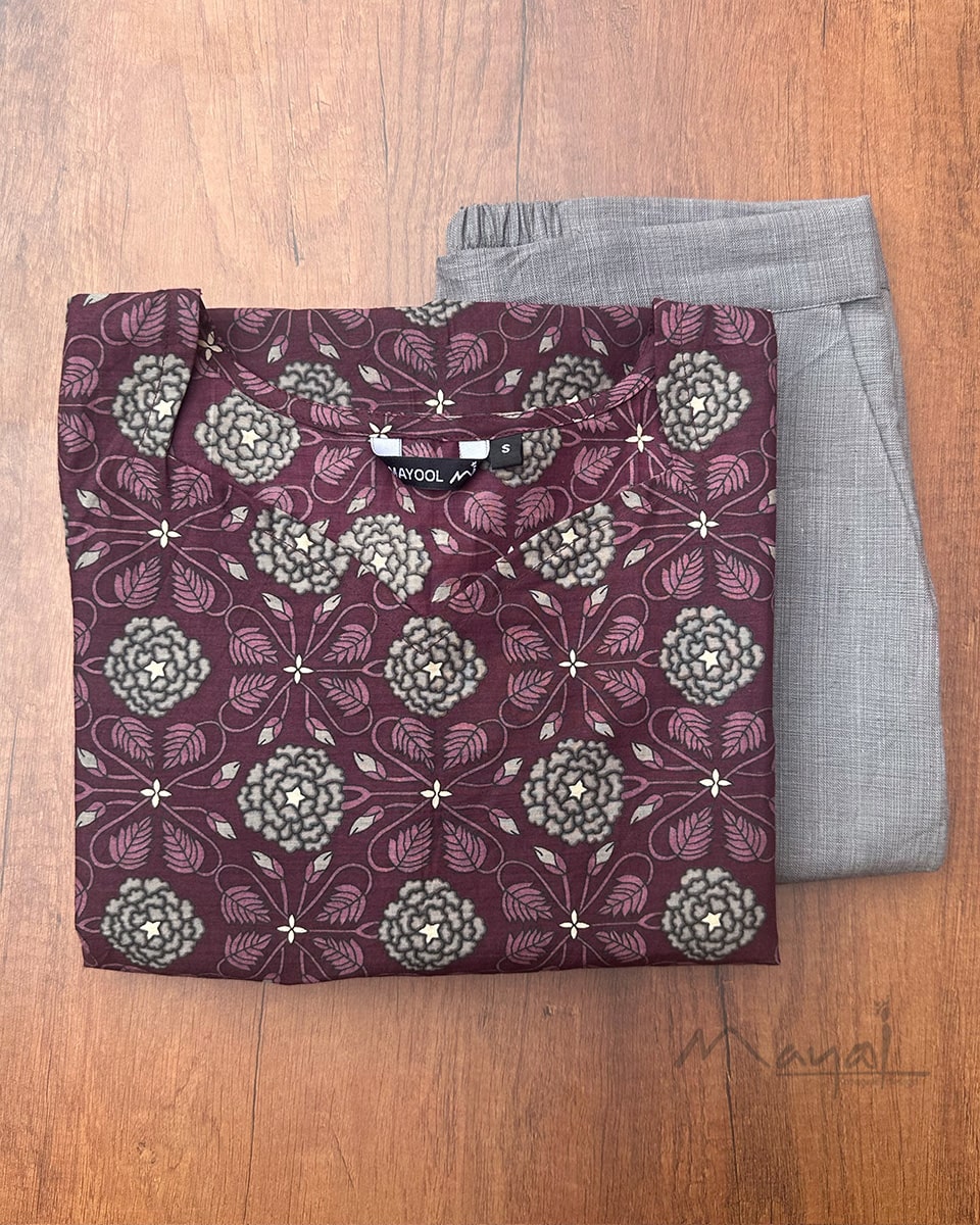 Plum Purple Printed Cotton Kurta