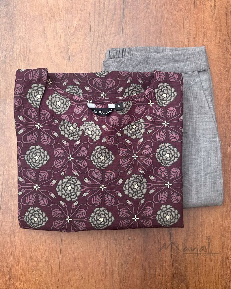 Plum Purple Printed Cotton Kurta