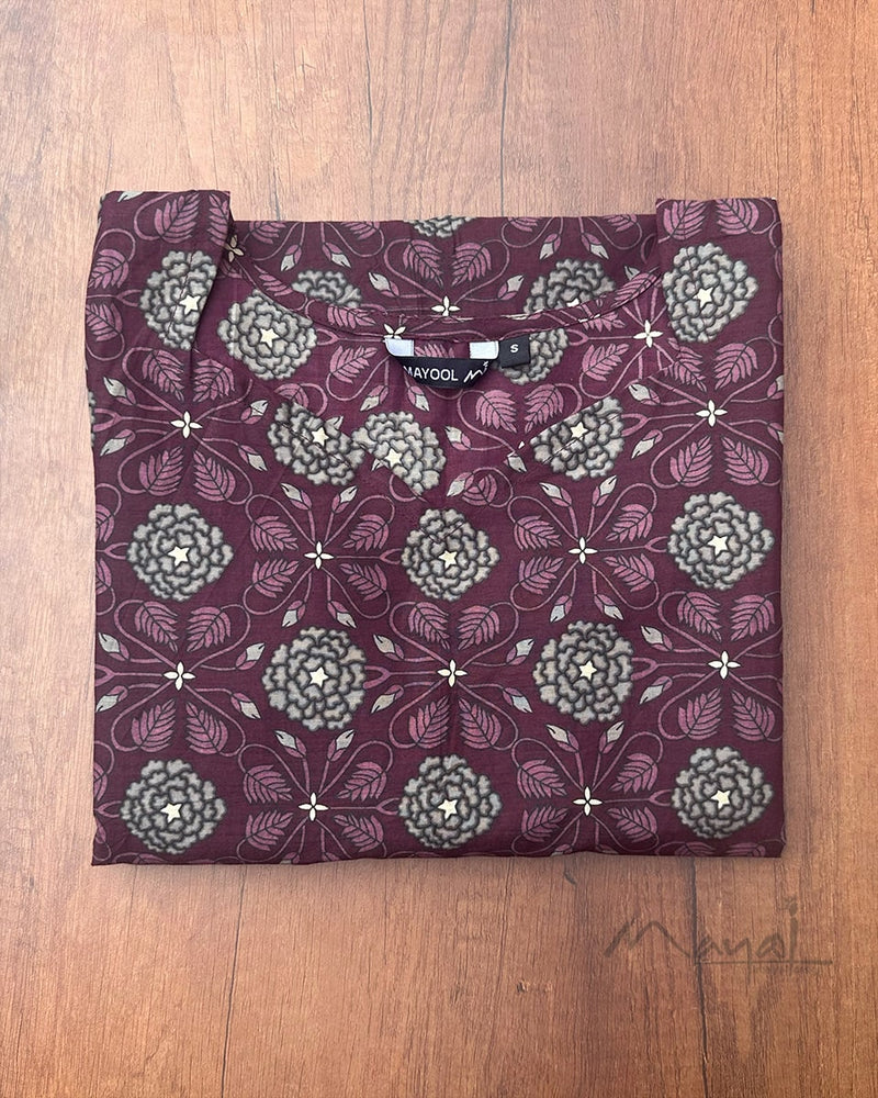 Plum Purple Printed Cotton Kurta