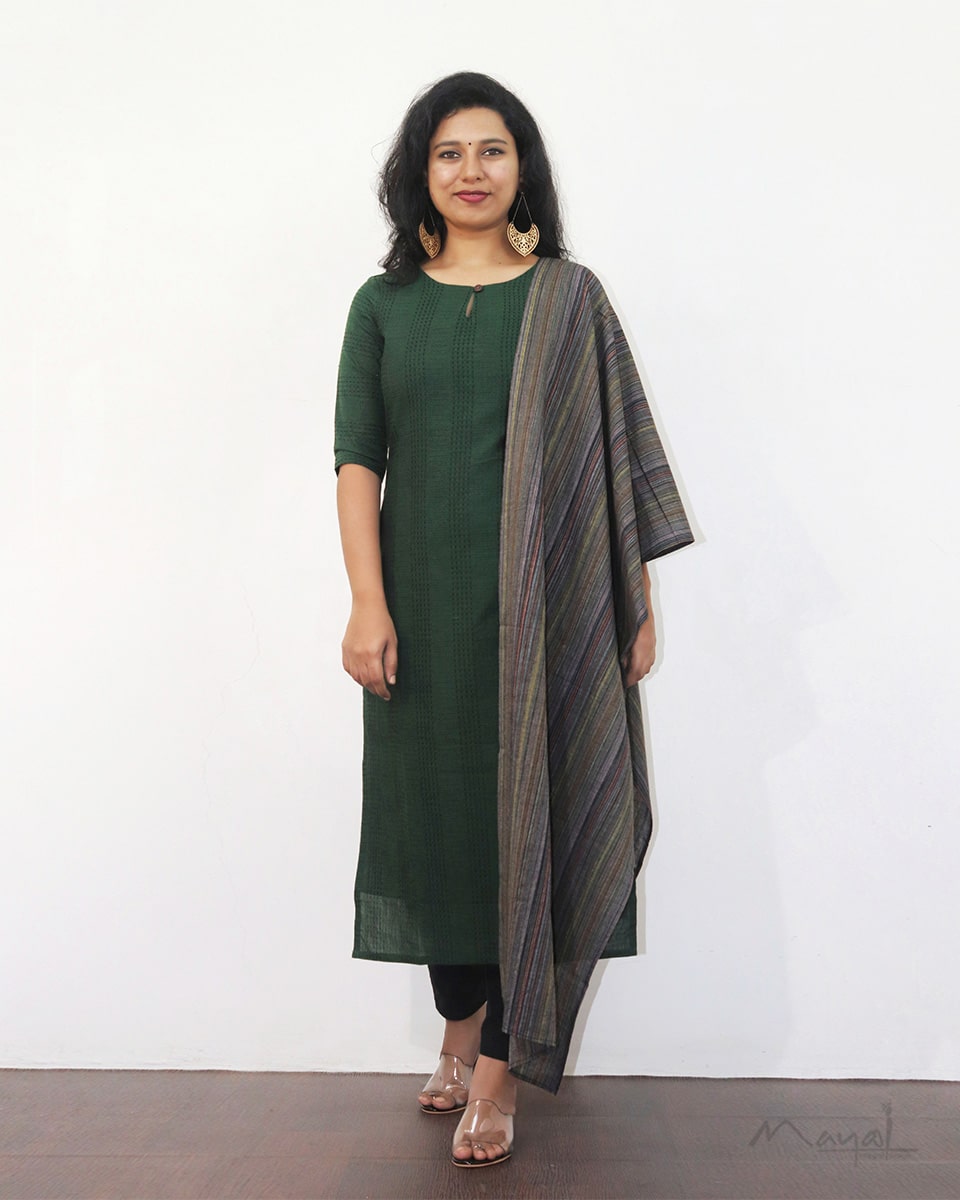 Sacramento Green Jacquard Stripe Cotton Kurta