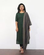 Sacramento Green Jacquard Stripe Cotton Kurta