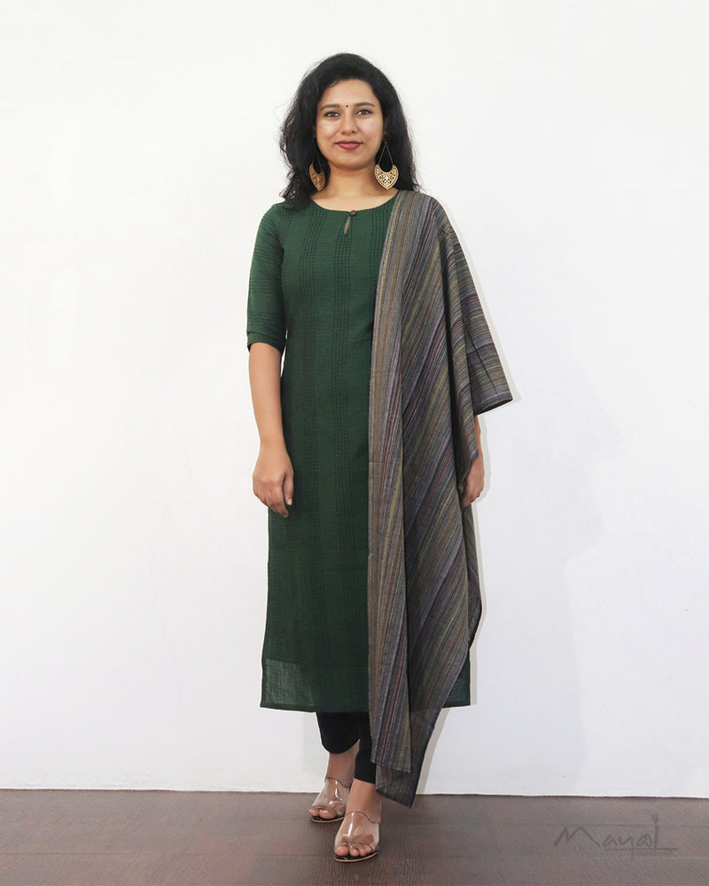 Sacramento Green Jacquard Stripe Cotton Kurta