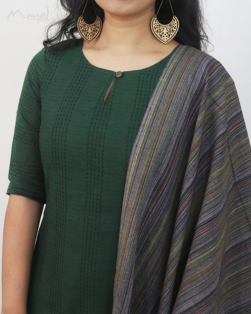 Sacramento Green Jacquard Stripe Cotton Kurta