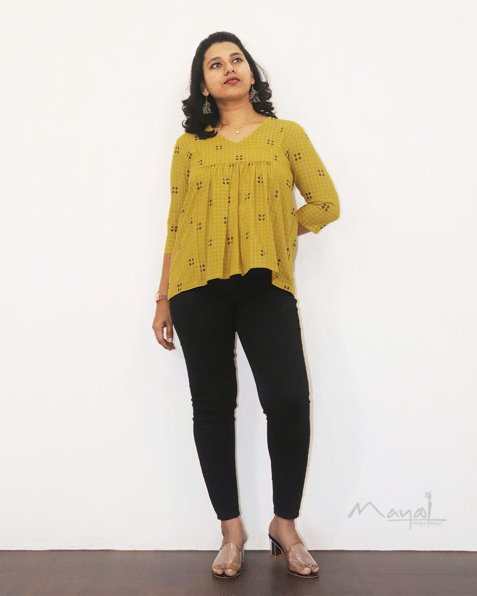Saffron Yellow Pleated Peplum Top