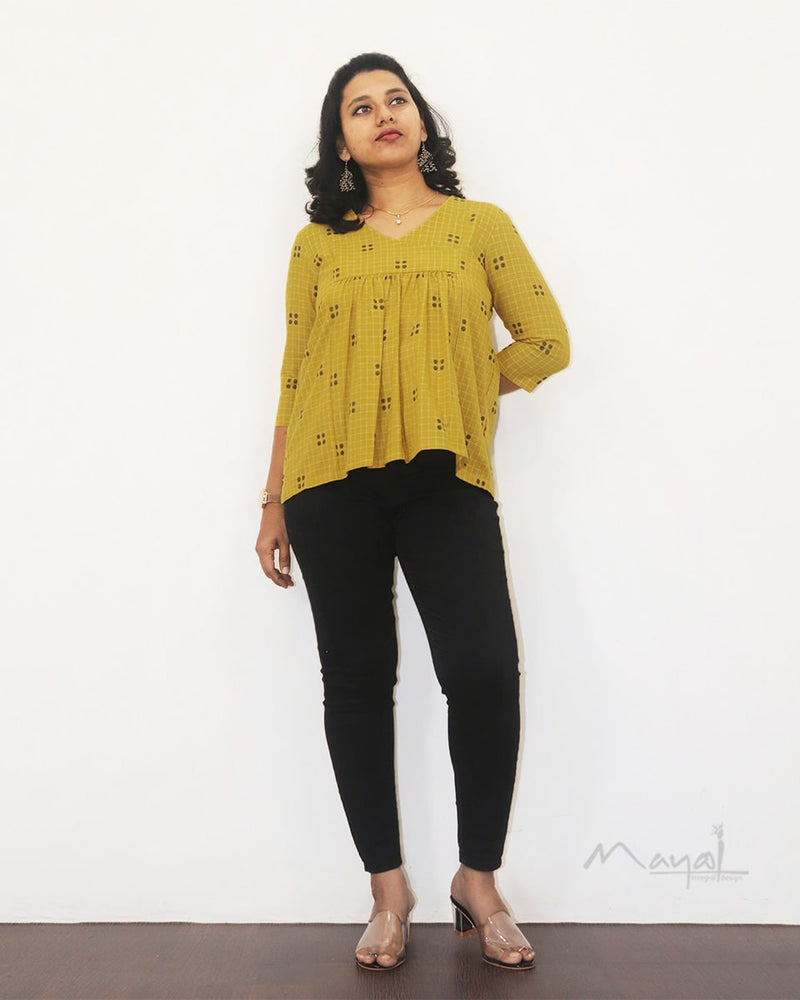 Saffron Yellow Pleated Peplum Top