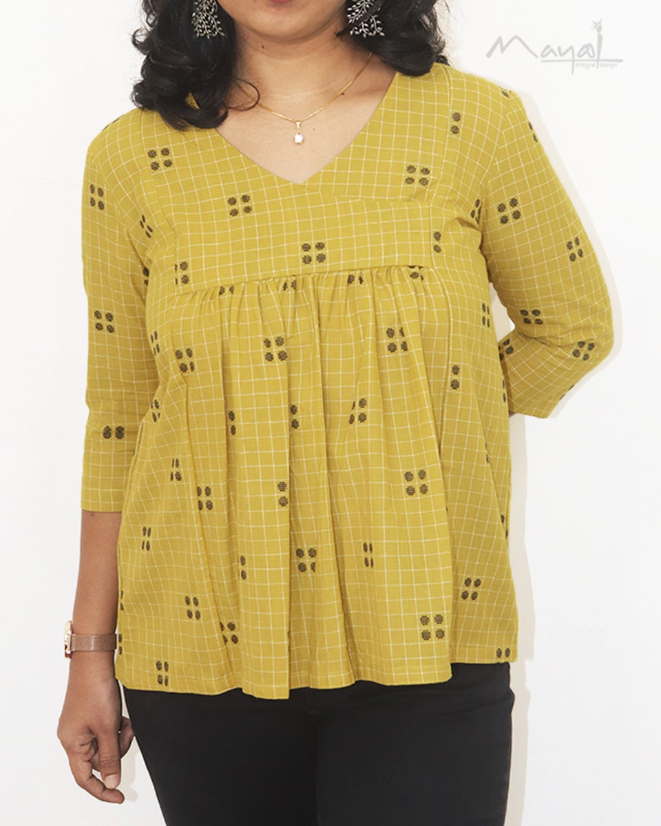 Saffron Yellow Pleated Peplum Top