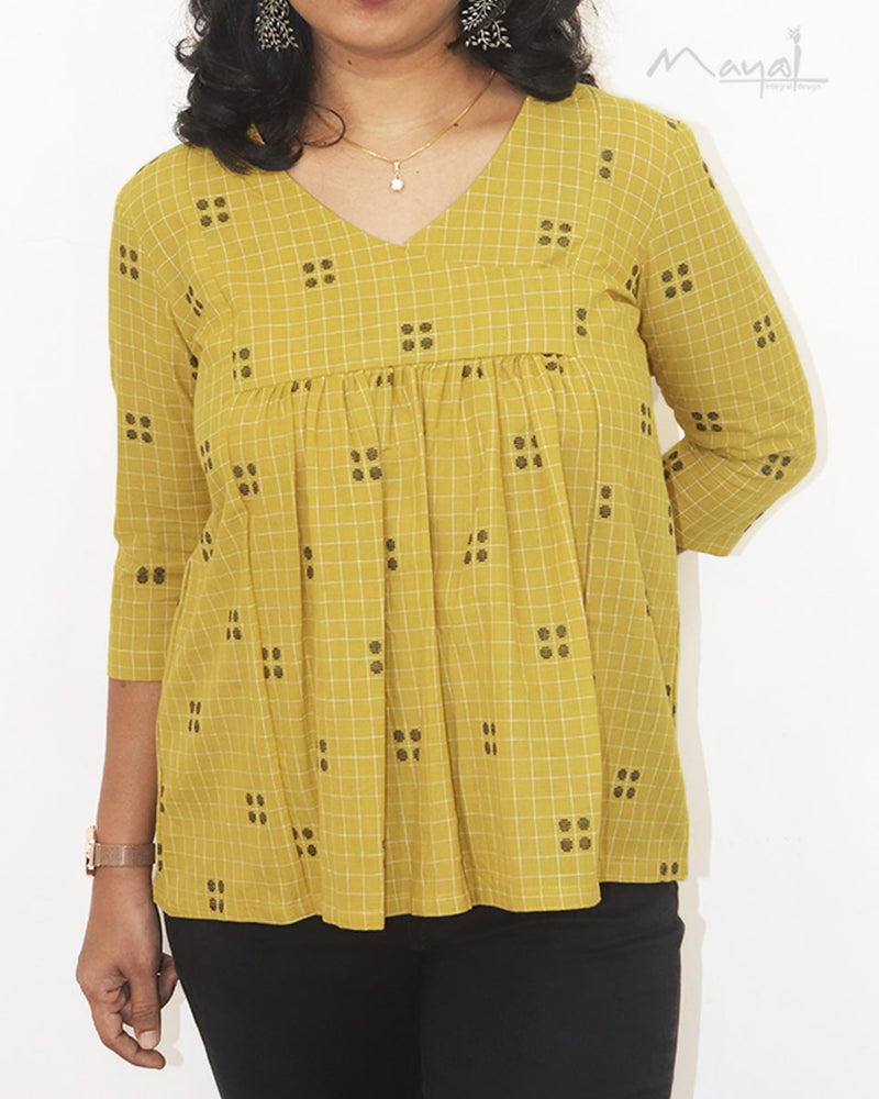 Saffron Yellow Pleated Peplum Top