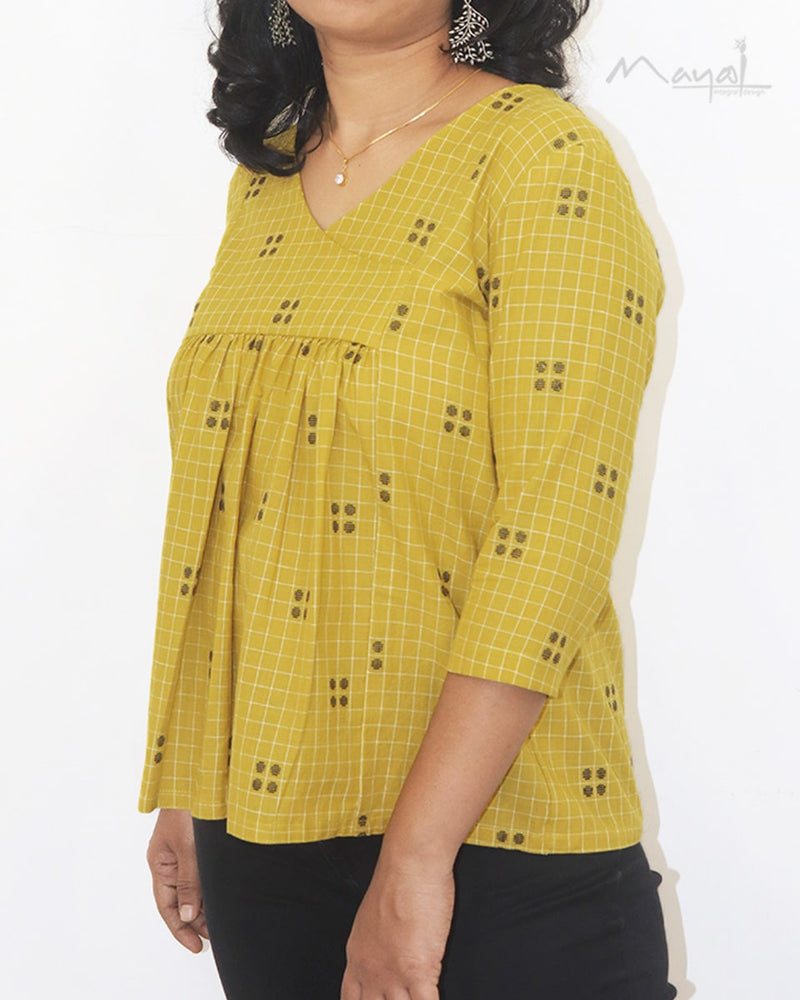 Saffron Yellow Pleated Peplum Top