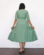 Sage Green Self Design A-line Cotton Dresses