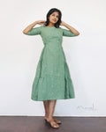 Sage Green Self Design A-line Cotton Dresses