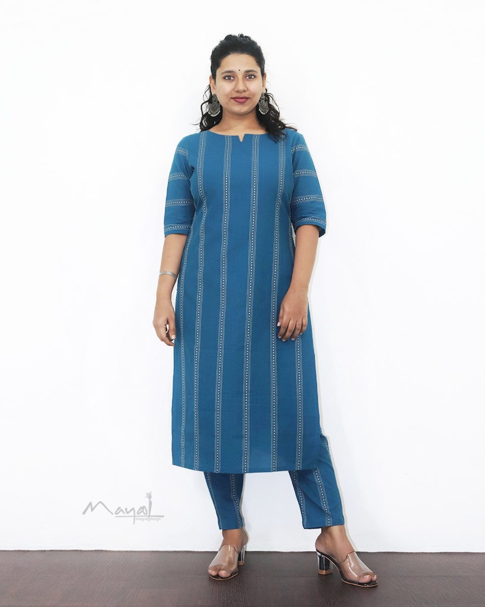 Sapphire Blue Self Design Jacquard Cotton Kurta