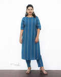 Sapphire Blue Self Design Jacquard Cotton Kurta