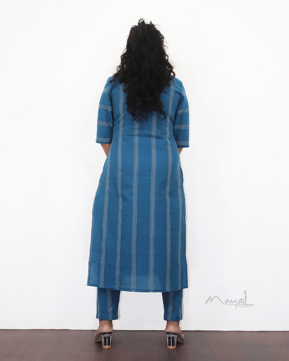 Sapphire Blue Self Design Jacquard Cotton Kurta
