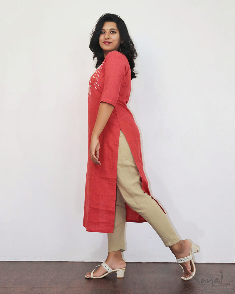 Sunset Orange Woven Cotton Kurta