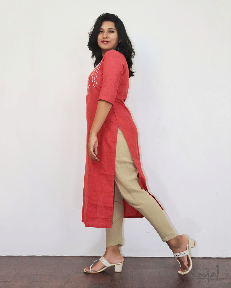 Sunset Orange Woven Cotton Kurta