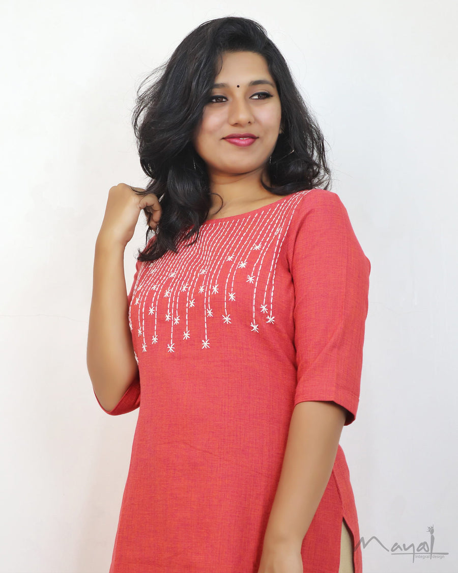 Sunset Orange Woven Cotton Kurta