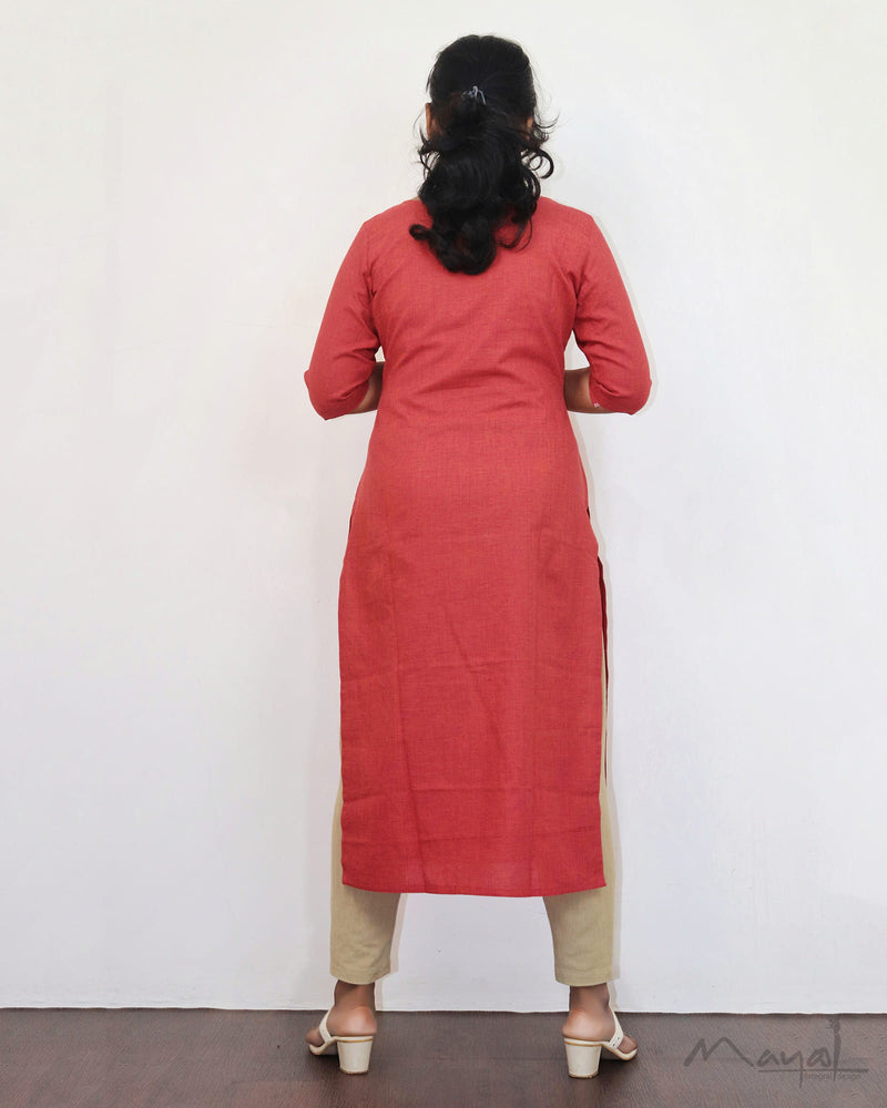 Sunset Orange Woven Cotton Kurta