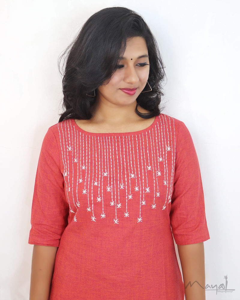 Sunset Orange Woven Cotton Kurta