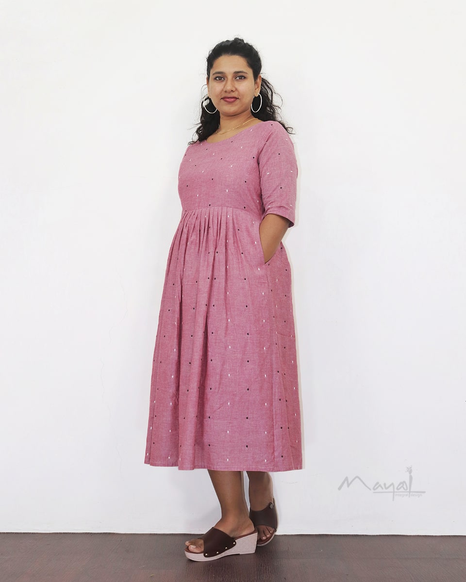 Super Pink Fit Flare Cotton Dresses