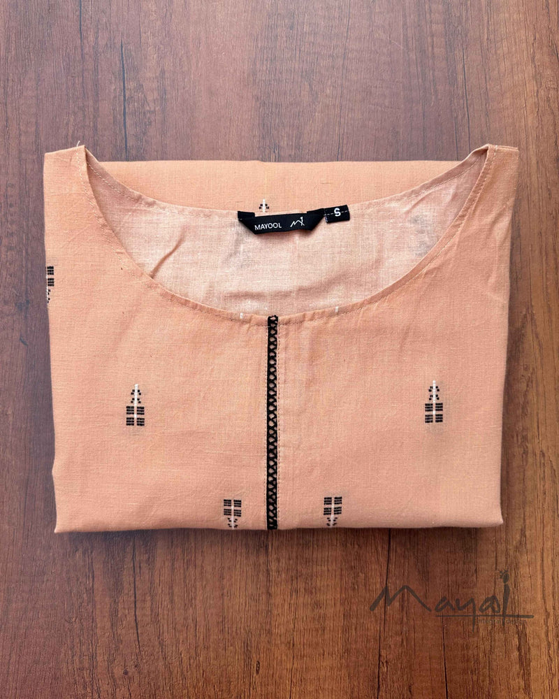 Naive Peach Self Design Jacquard Cotton Kurta