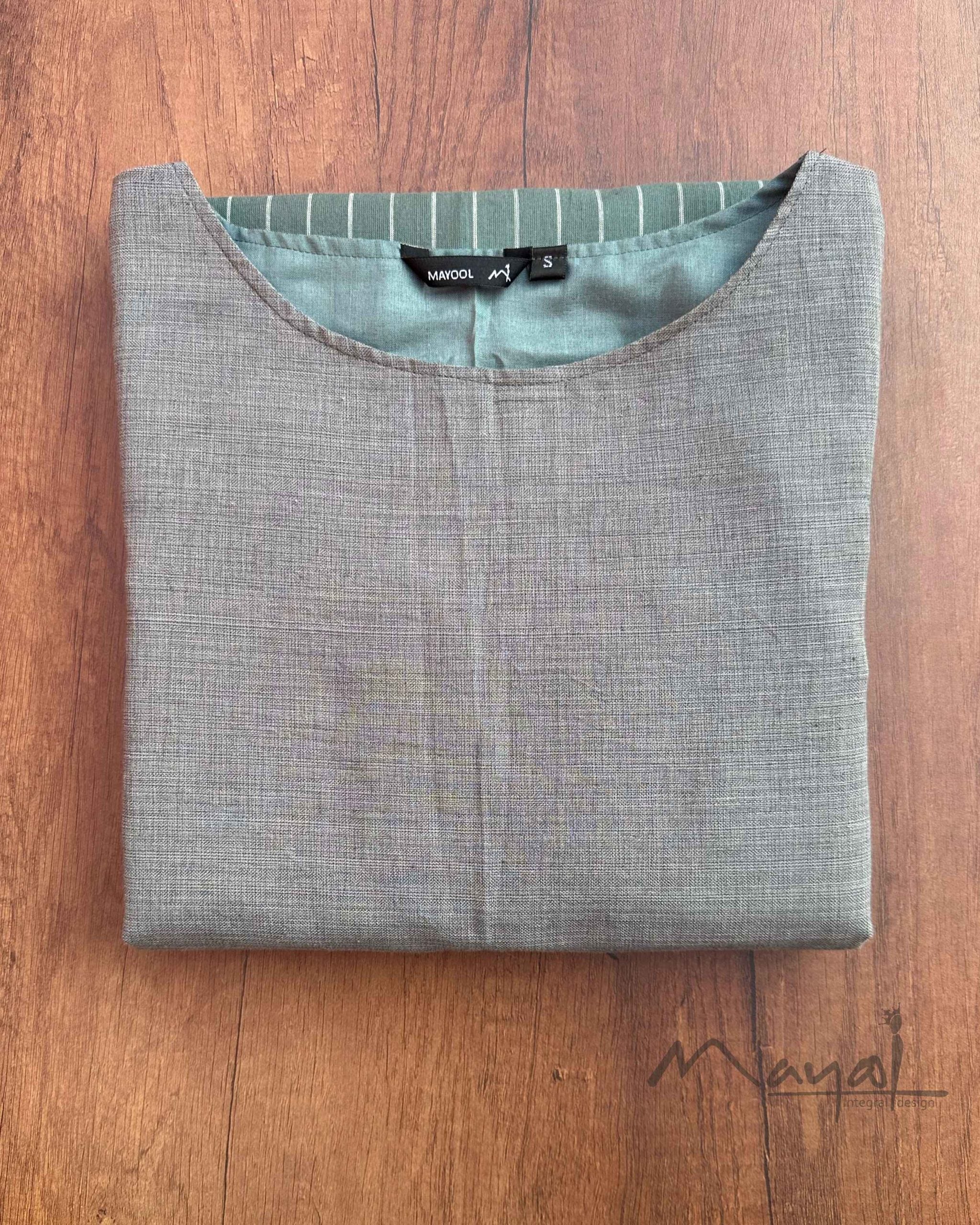 Grey Blue Patchwork Cotton Kurta