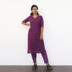 Violet Self Design Jacquard Cotton Kurta With Pant