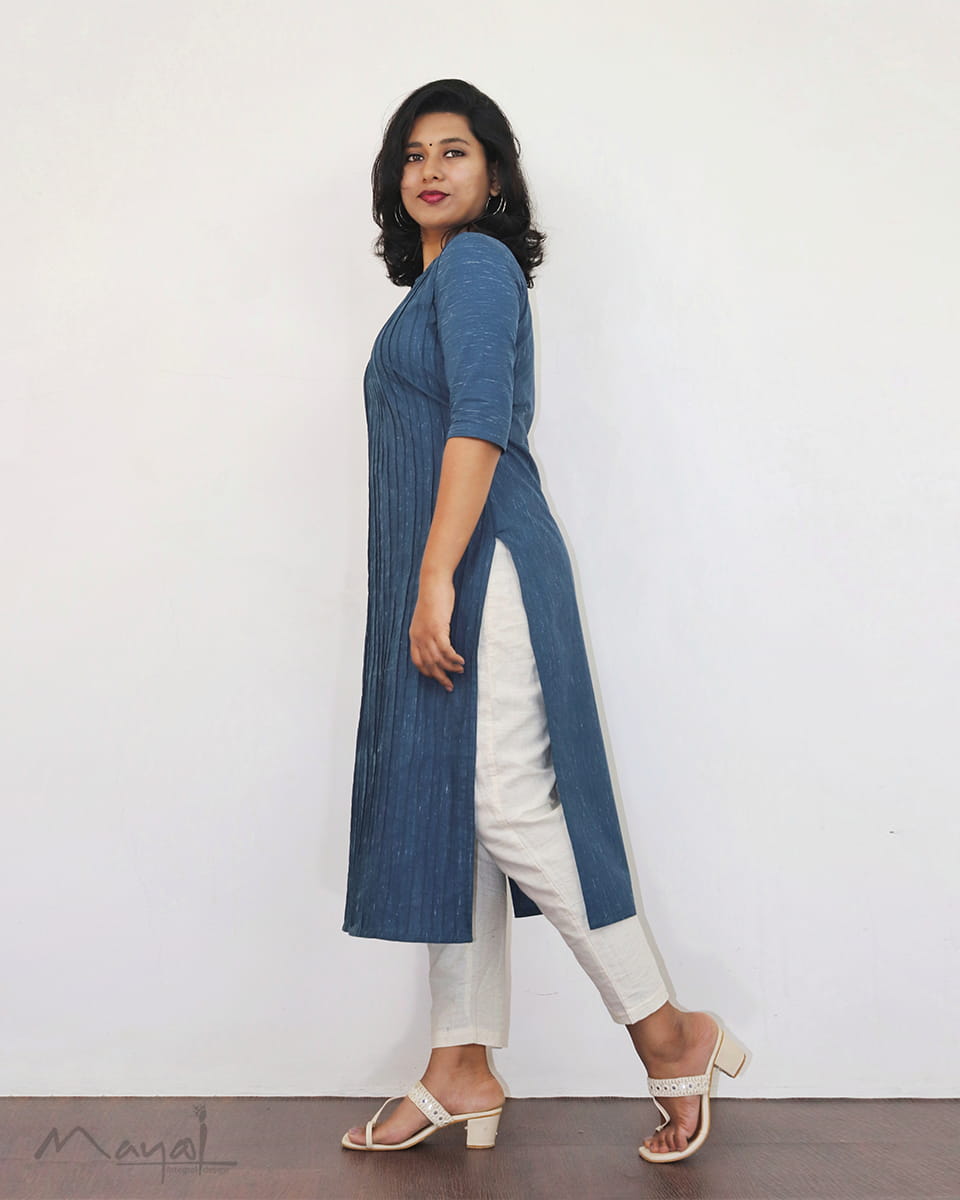 Yale Blue Pintuck Stripe Kurta