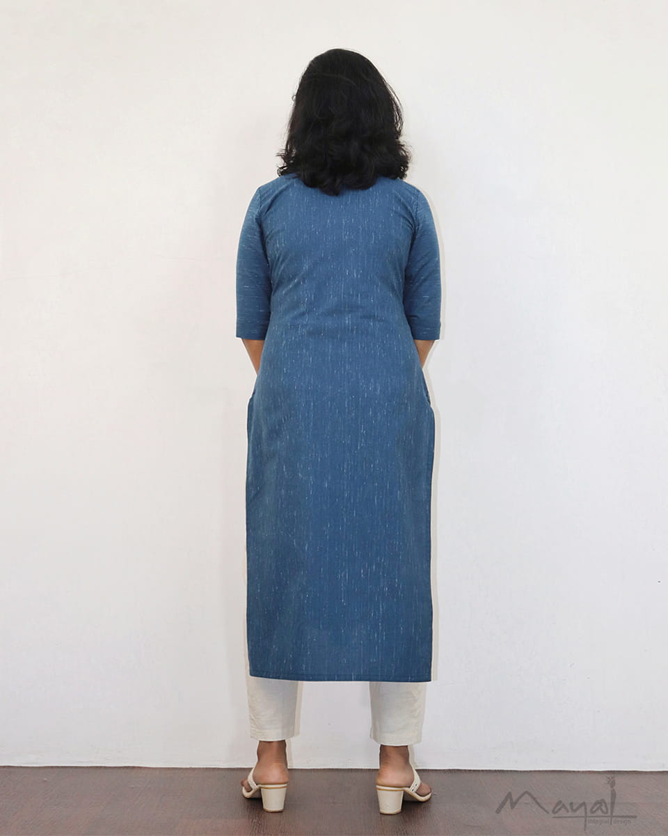 Yale Blue Pintuck Stripe Kurta