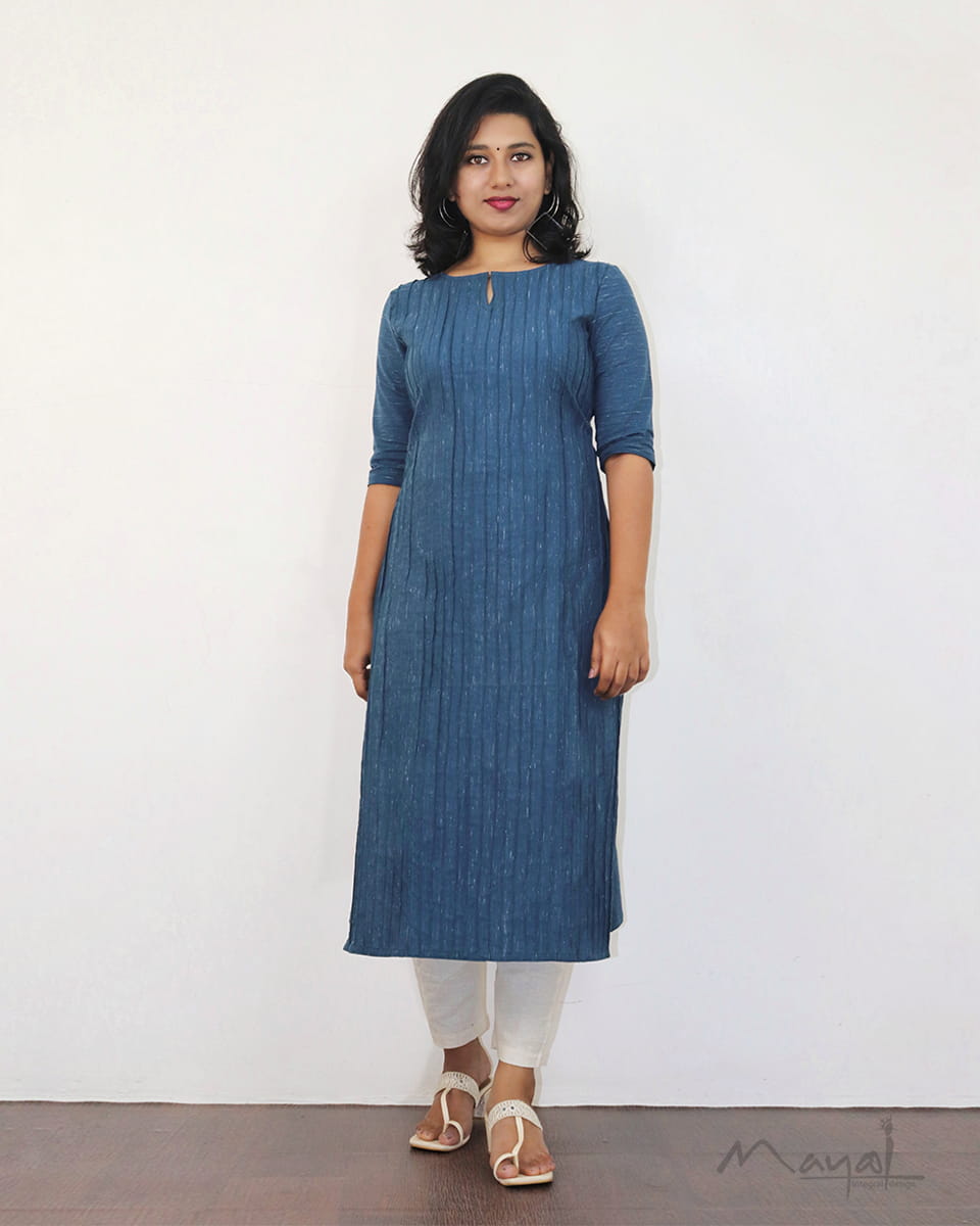 Yale Blue Pintuck Stripe Kurta