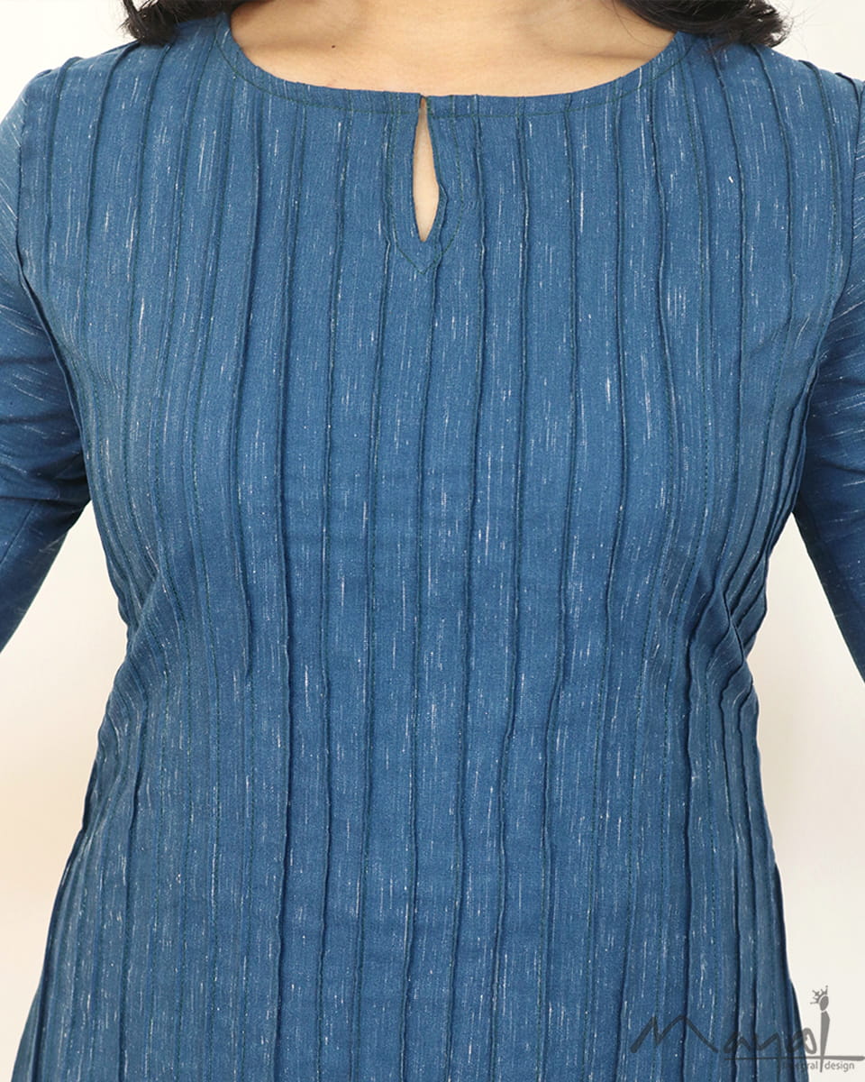 Yale Blue Pintuck Stripe Kurta