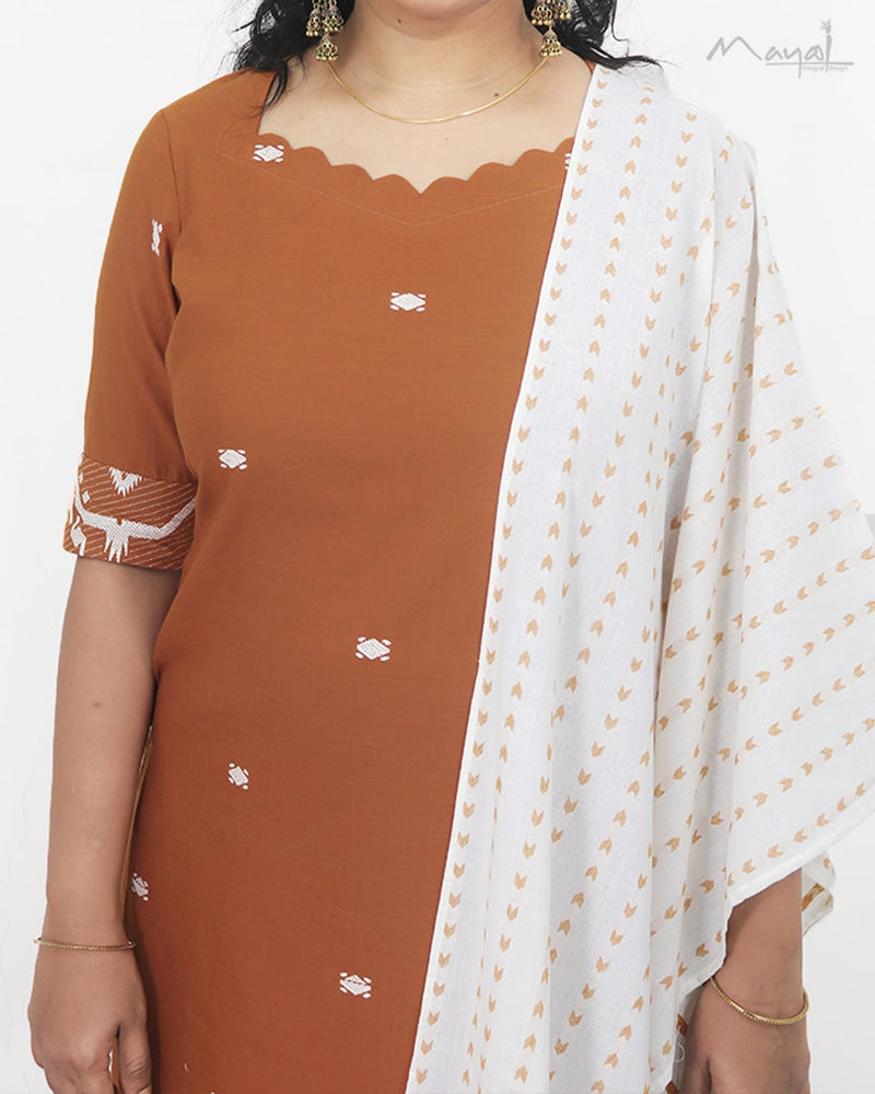 Yam Orange Jamdani Handloom Cotton Kurta