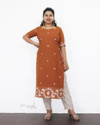 Yam Orange Jamdani Handloom Cotton Kurta