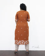 Yam Orange Jamdani Handloom Cotton Kurta