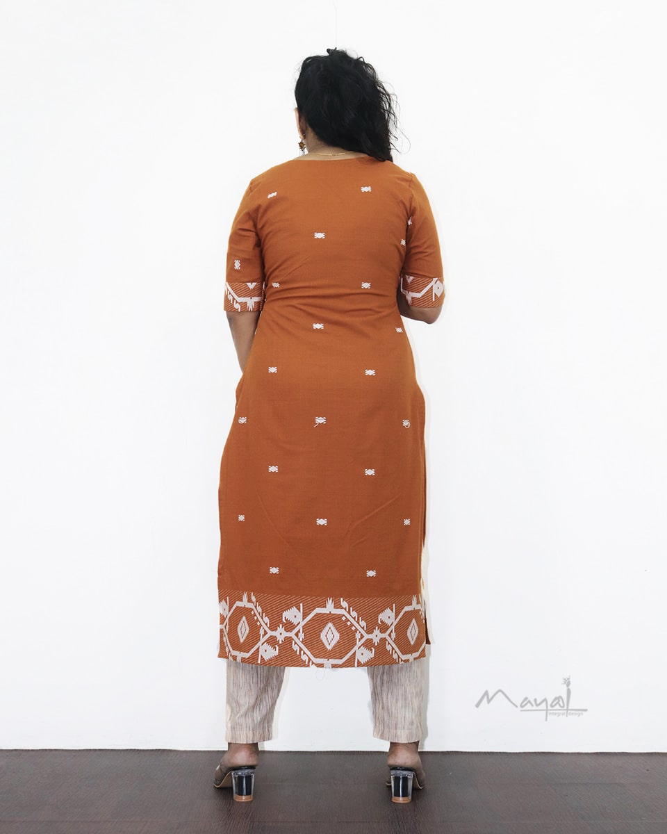 Yam Orange Jamdani Handloom Cotton Kurta