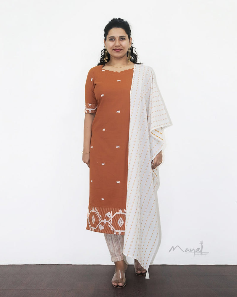 Yam Orange Jamdani Handloom Cotton Kurta