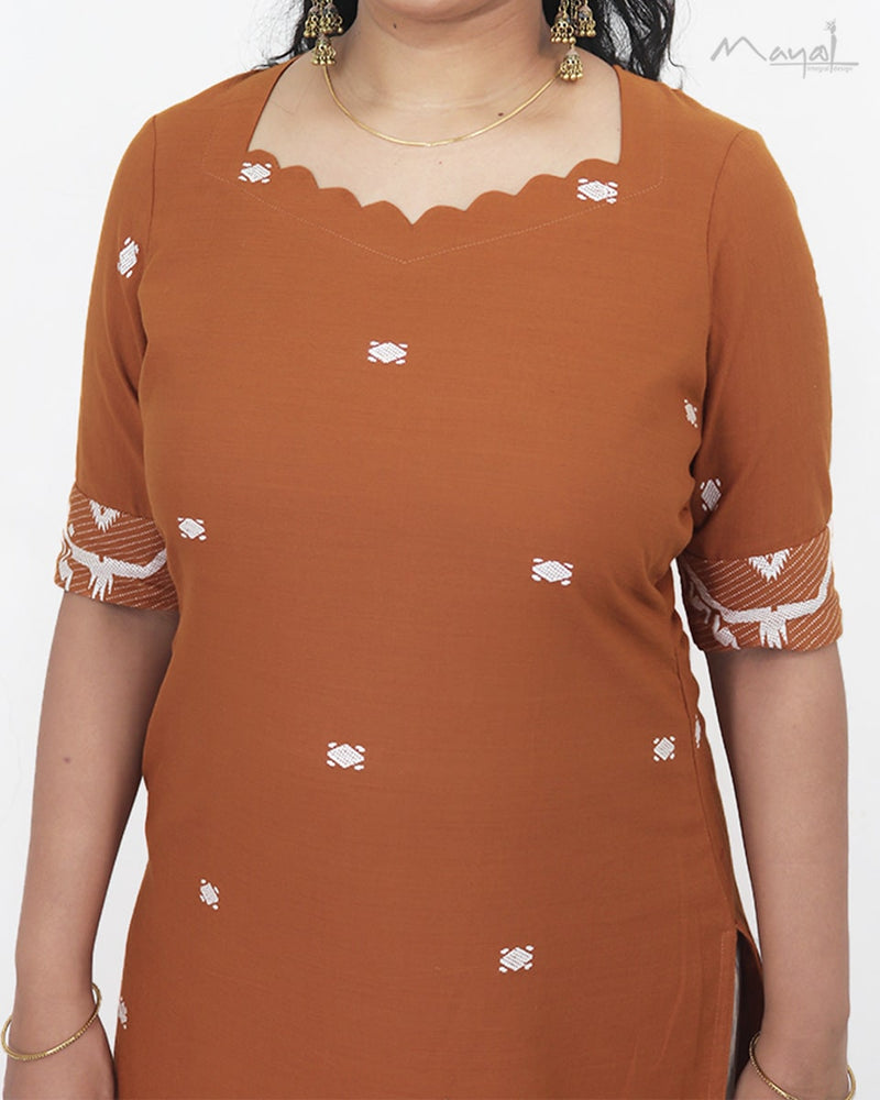 Yam Orange Jamdani Handloom Cotton Kurta