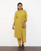 Saffron Yellow Self Design Cotton Kurta