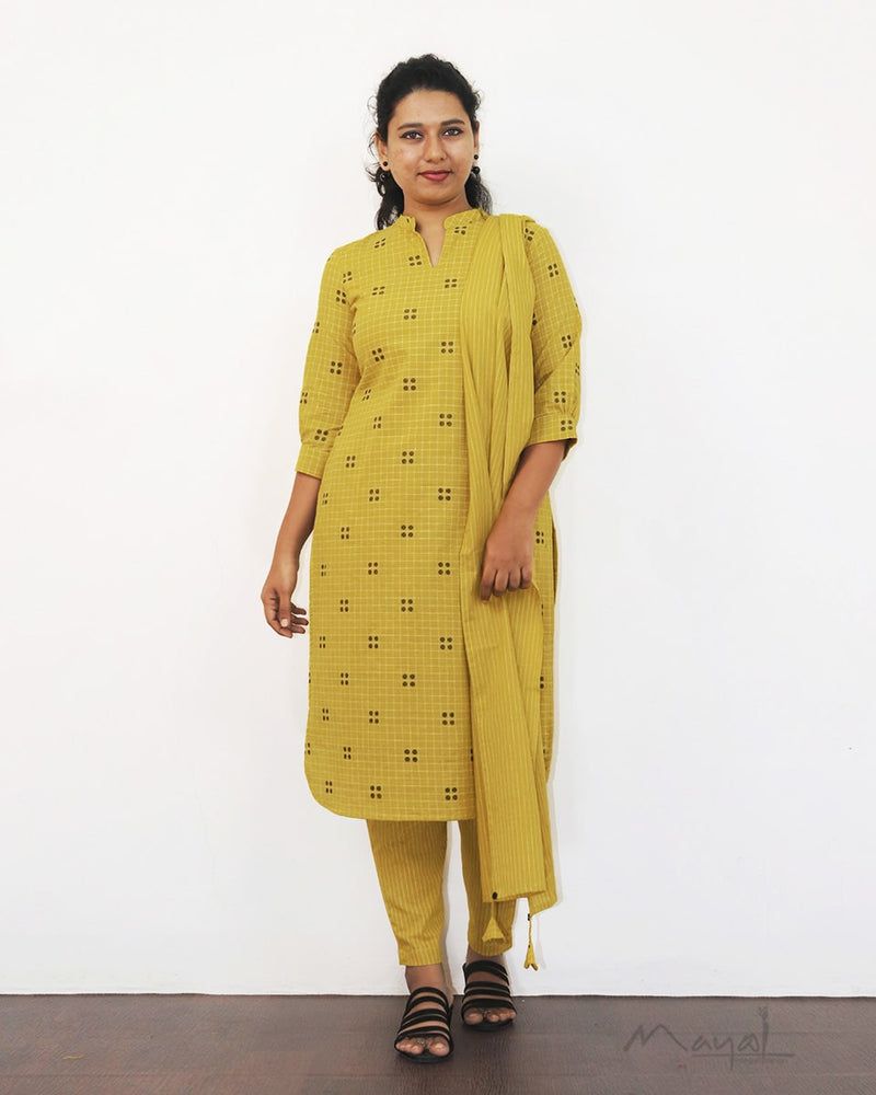 Saffron Yellow Self Design Cotton Kurta