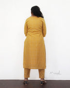 Yellow Checks Cotton Kurta