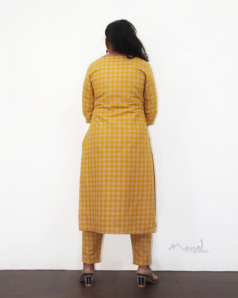 Yellow Checks Cotton Kurta
